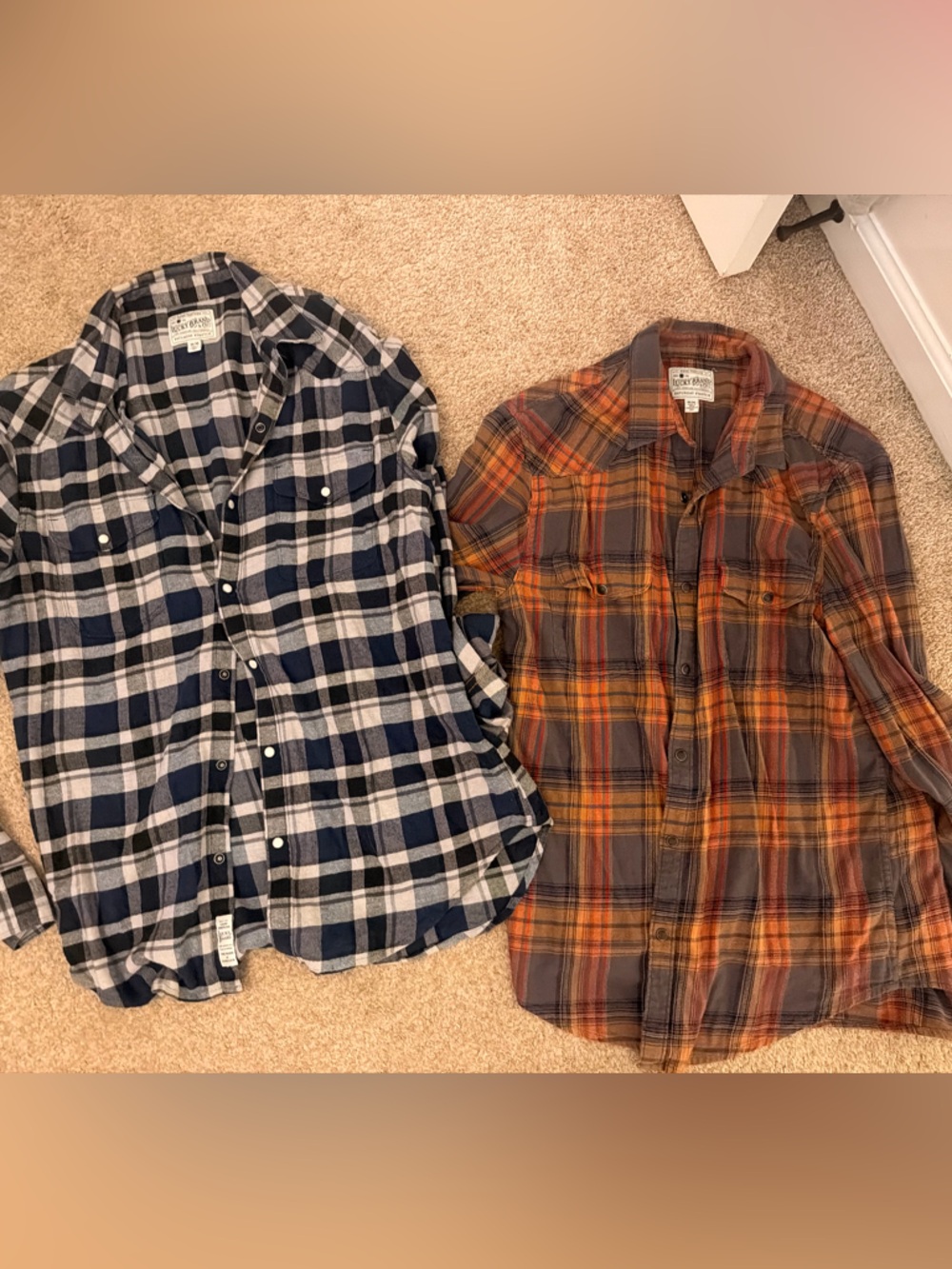 Men's Blue and White Plaid Flannel Shirt - Casual Button-Up